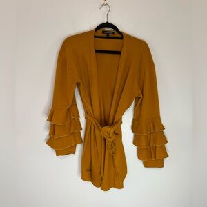 Simply Southern Ruffled Sleeve Open Cardigan - Mustard yellow in size Large